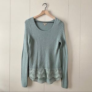 Lucky Brand Waffle Knit Sweater with Lace Detail